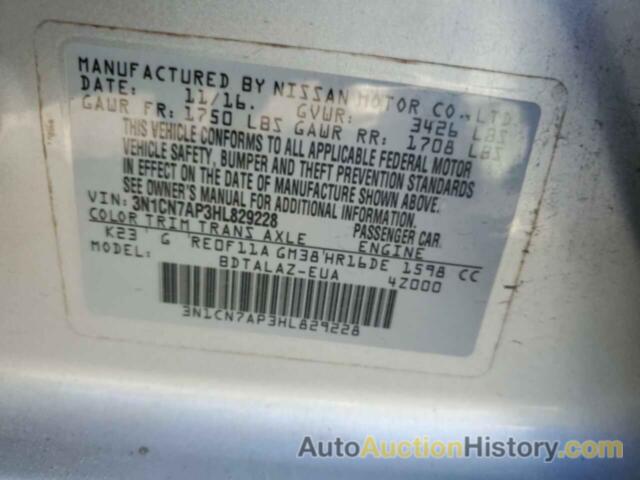 NISSAN VERSA S, 3N1CN7AP3HL829228