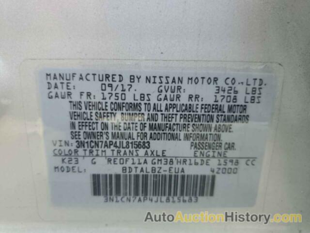 NISSAN VERSA S, 3N1CN7AP4JL815683