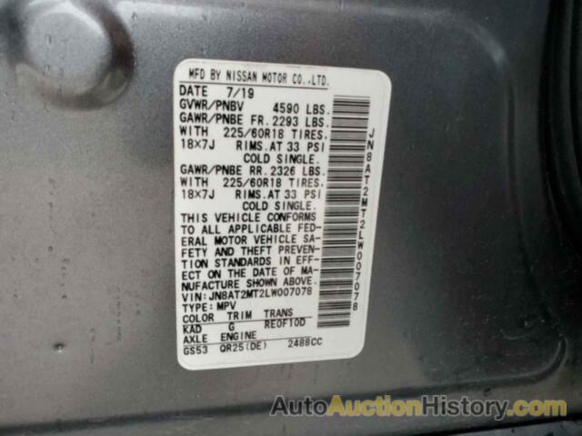 NISSAN ROGUE S, JN8AT2MT2LW007078