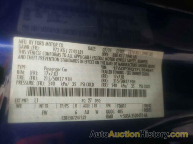 FORD FOCUS TITANIUM, 1FADP3N21FL354941