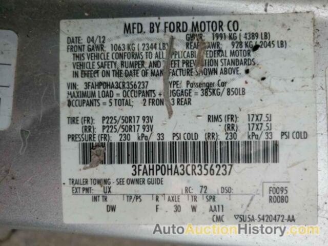 FORD FUSION SE, 3FAHP0HA3CR356237