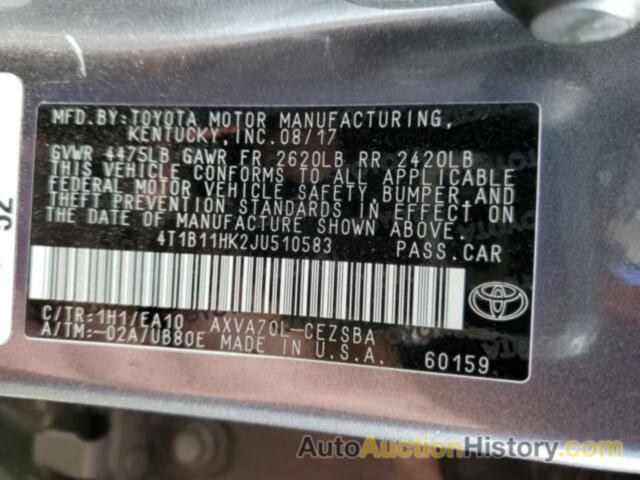 TOYOTA CAMRY L, 4T1B11HK2JU510583