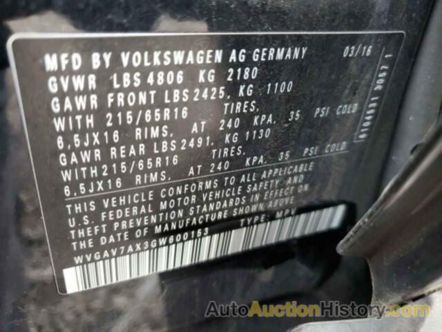 VOLKSWAGEN TIGUAN S, WVGAV7AX3GW600153