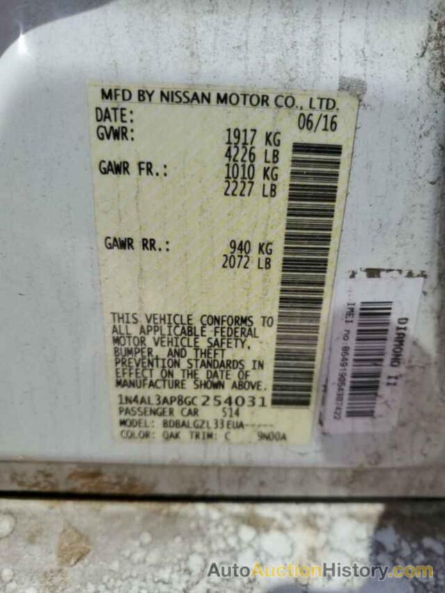 NISSAN ALTIMA 2.5, 1N4AL3AP8GC254031