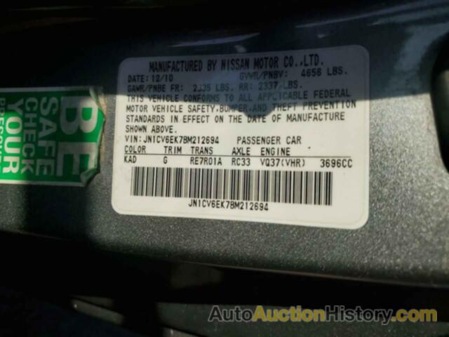 INFINITI G37 BASE, JN1CV6EK7BM212694