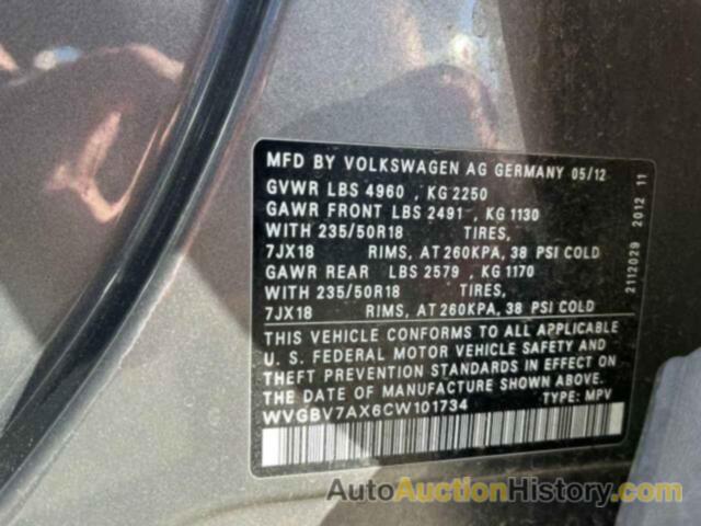 VOLKSWAGEN TIGUAN S, WVGBV7AX6CW101734