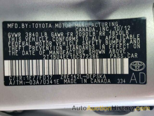 TOYOTA COROLLA BASE, 2T1BU4EE1DC972386