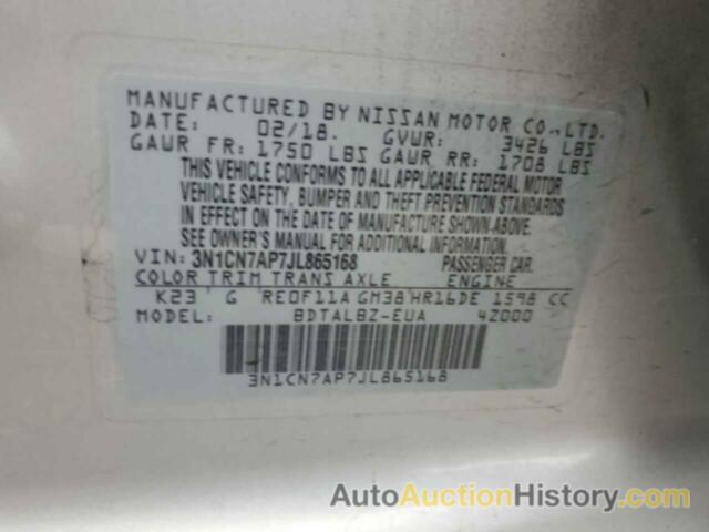 NISSAN VERSA S, 3N1CN7AP7JL865168