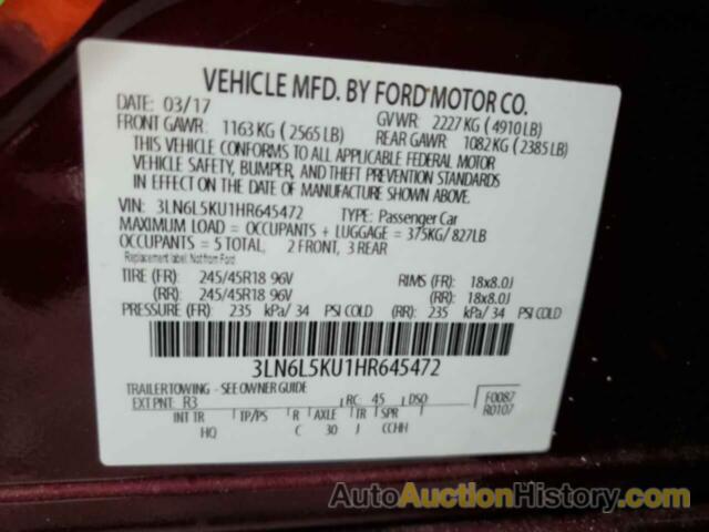 LINCOLN MKZ HYBRID PREMIERE, 3LN6L5KU1HR645472