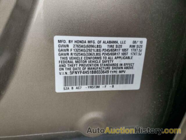 HONDA PILOT EXL, 5FNYF4H51BB033649