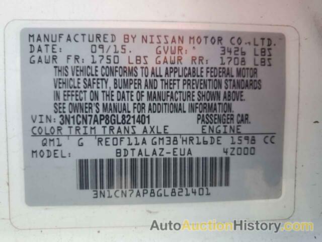 NISSAN VERSA S, 3N1CN7AP8GL821401