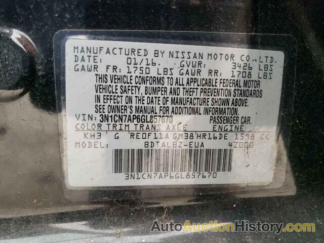 NISSAN VERSA S, 3N1CN7AP6GL857670