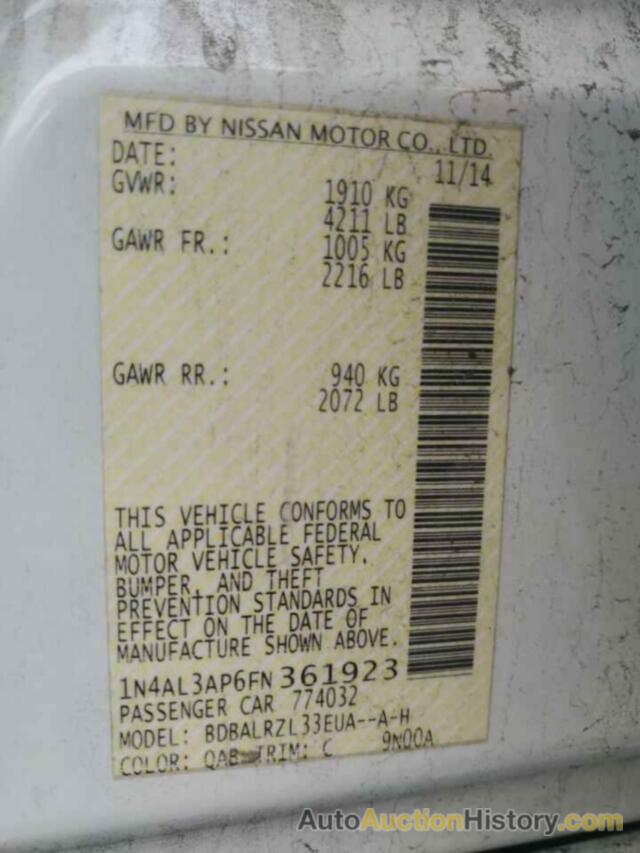 NISSAN ALTIMA 2.5, 1N4AL3AP6FN361923