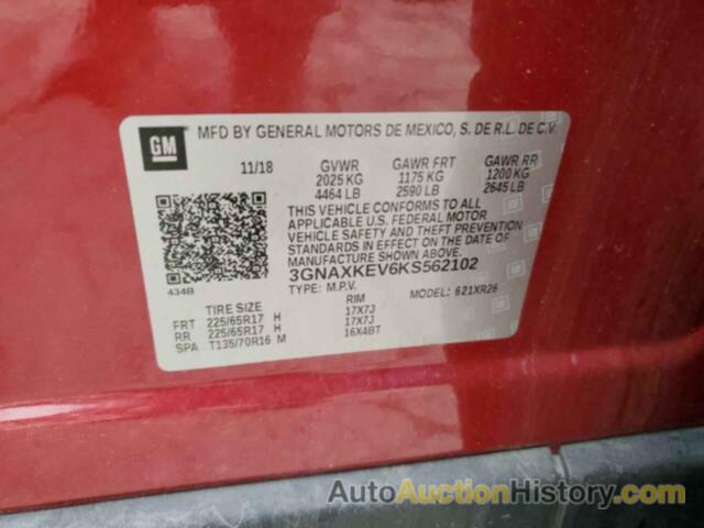 CHEVROLET EQUINOX LT, 3GNAXKEV6KS562102