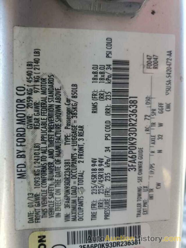 FORD FUSION TITANIUM, 3FA6P0K93DR236381