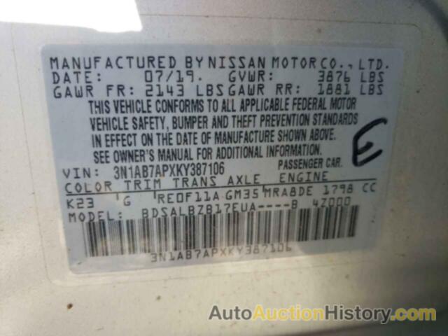 NISSAN SENTRA S, 3N1AB7APXKY387106