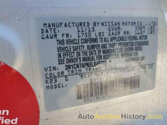 NISSAN VERSA S, 3N1CN7AP6EL845726