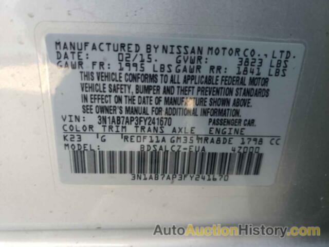 NISSAN SENTRA S, 3N1AB7AP3FY241670