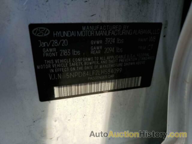 HYUNDAI ELANTRA SEL, 5NPD84LF2LH584099