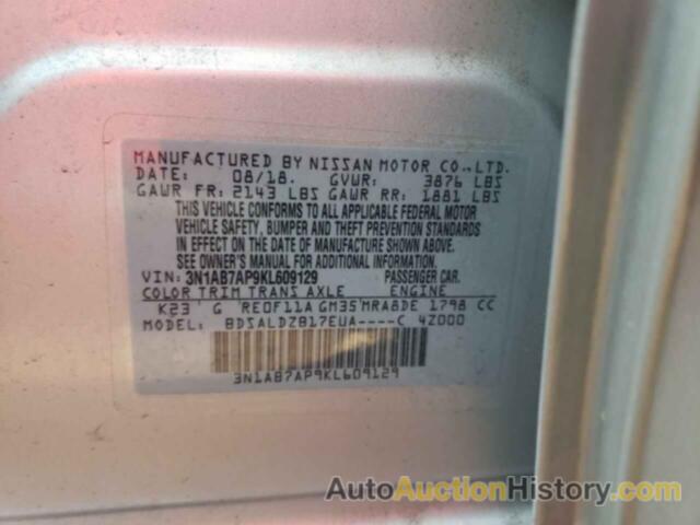 NISSAN SENTRA S, 3N1AB7AP9KL609129