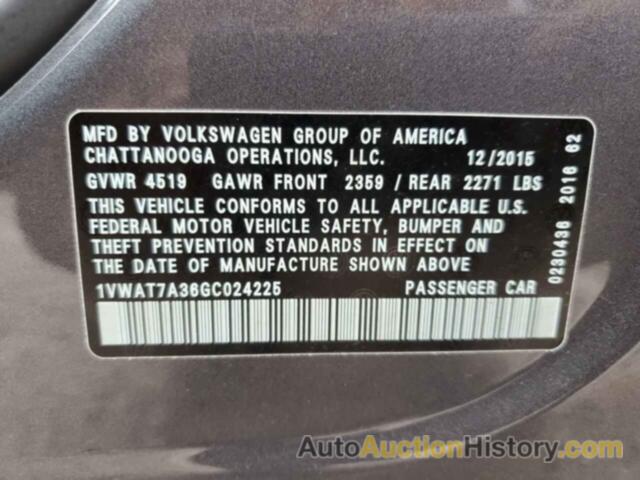 VOLKSWAGEN PASSAT S, 1VWAT7A36GC024225