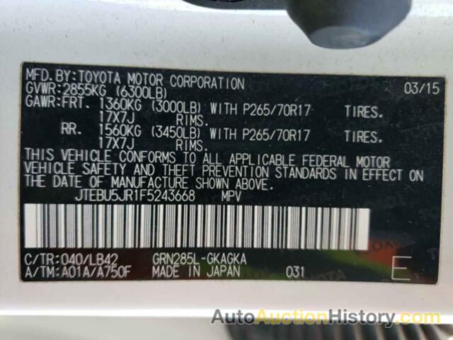 TOYOTA 4RUNNER SR5, JTEBU5JR1F5243668