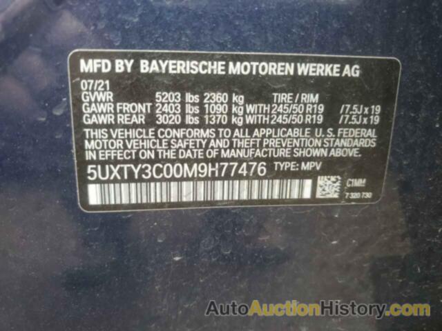 BMW X3 SDRIVE30I, 5UXTY3C00M9H77476