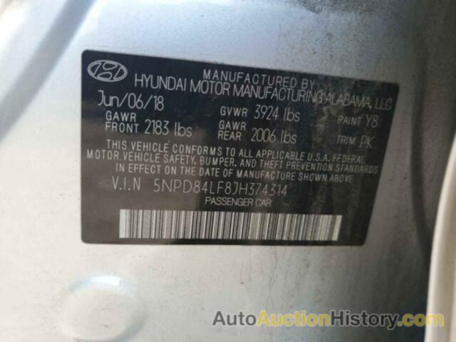 HYUNDAI ELANTRA SEL, 5NPD84LF8JH374314