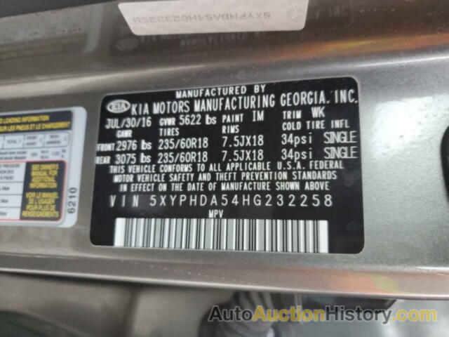 KIA SORENTO EX, 5XYPHDA54HG232258