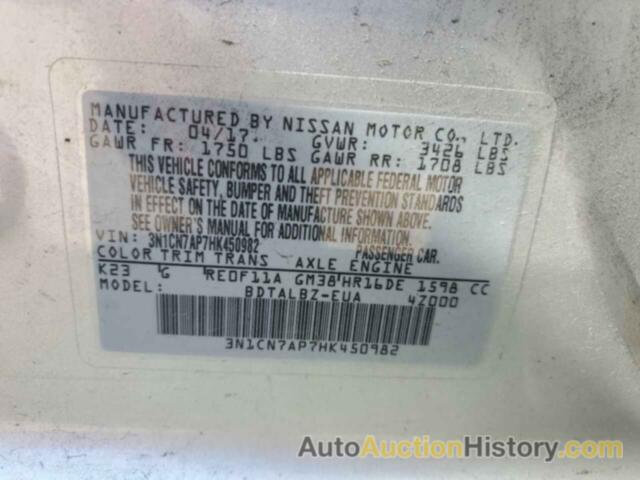 NISSAN VERSA S, 3N1CN7AP7HK450982