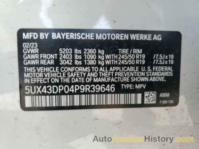 BMW X3 SDRIVE30I, 5UX43DP04P9R39646