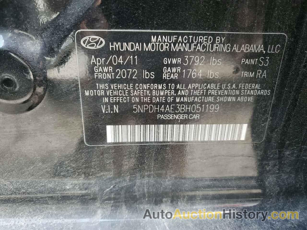 HYUNDAI ELANTRA GLS, 5NPDH4AE3BH051199