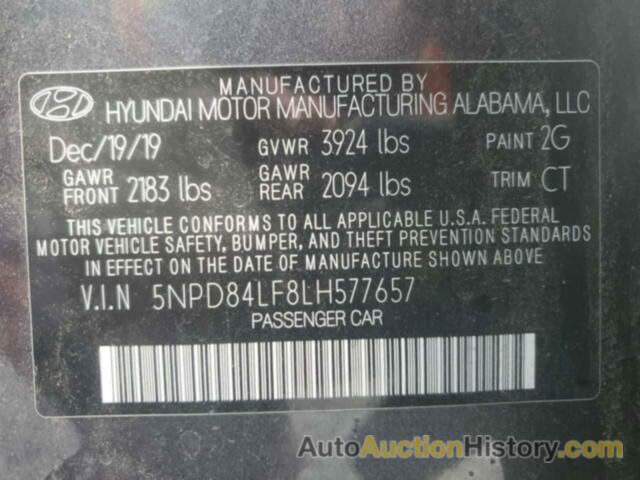 HYUNDAI ELANTRA SEL, 5NPD84LF8LH577657