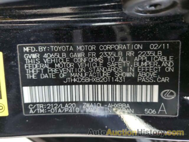 LEXUS CT 200 200, JTHKD5BHXB2011431