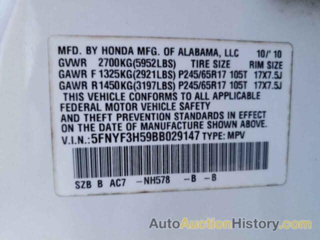 HONDA PILOT EXL, 5FNYF3H59BB029147