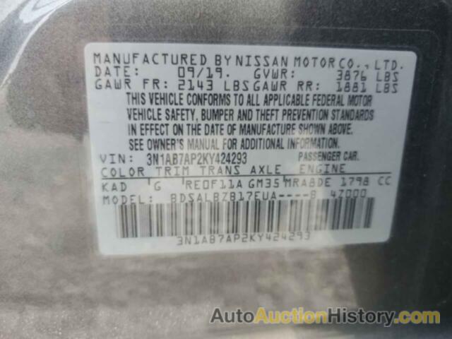 NISSAN SENTRA S, 3N1AB7AP2KY424293