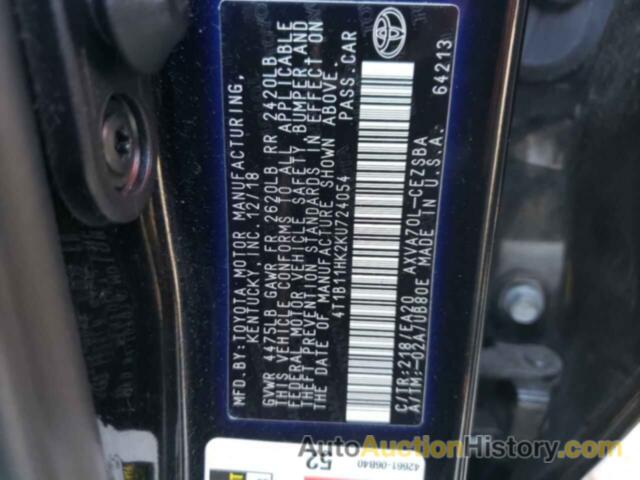 TOYOTA CAMRY L, 4T1B11HK2KU724054