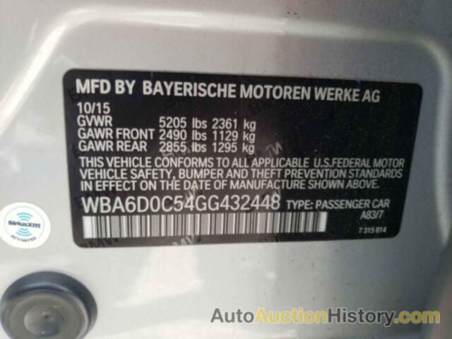 BMW 6 SERIES I GRAN COUPE, WBA6D0C54GG432448