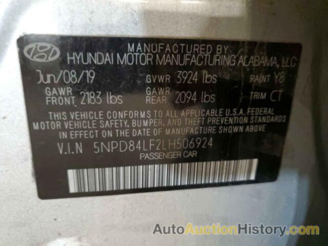 HYUNDAI ELANTRA SEL, 5NPD84LF2LH506924