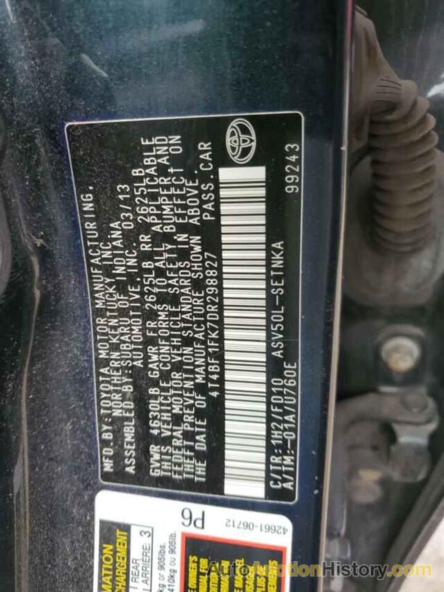 TOYOTA CAMRY L, 4T4BF1FK7DR298827