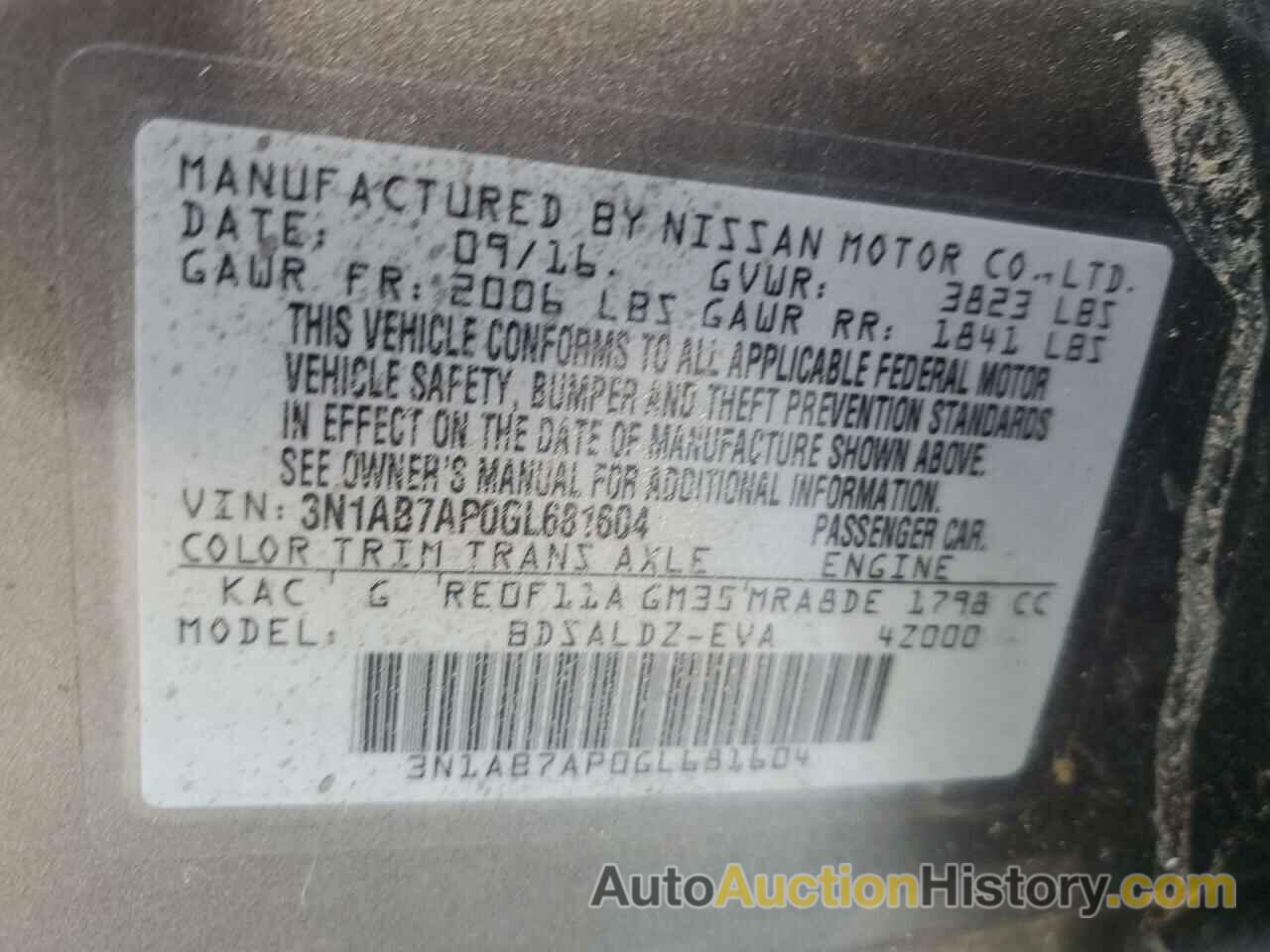 NISSAN SENTRA S, 3N1AB7AP0GL681604