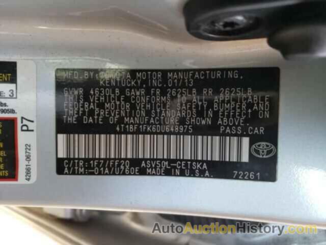 TOYOTA CAMRY L, 4T1BF1FK6DU648975