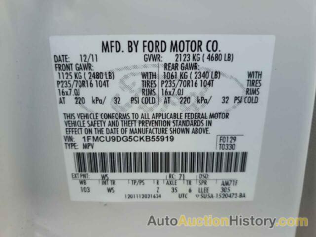 FORD ESCAPE XLT, 1FMCU9DG5CKB55919