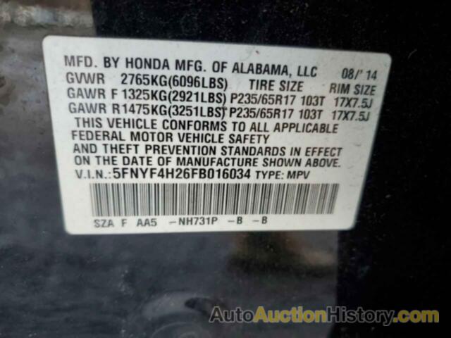 HONDA PILOT LX, 5FNYF4H26FB016034