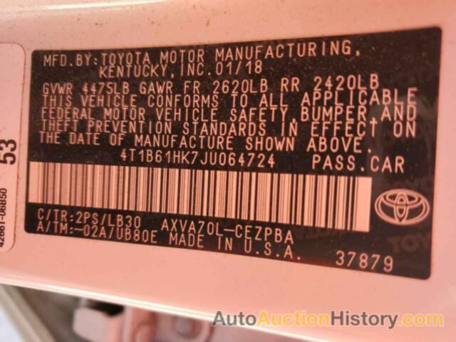 TOYOTA CAMRY XSE, 4T1B61HK7JU064724