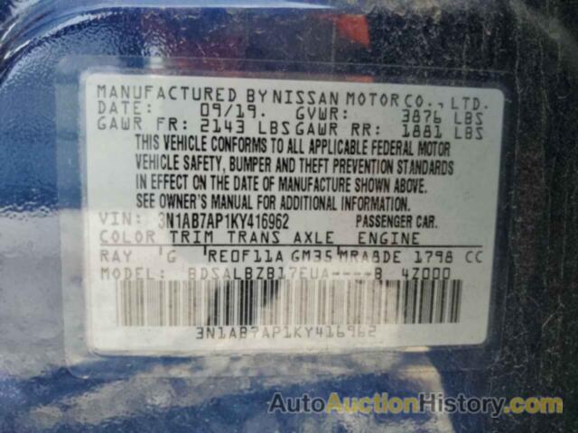 NISSAN SENTRA S, 3N1AB7AP1KY416962