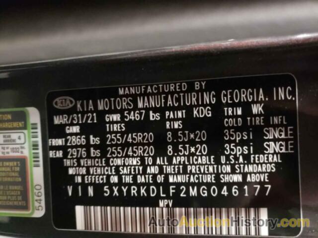 KIA SORENTO SX, 5XYRKDLF2MG046177