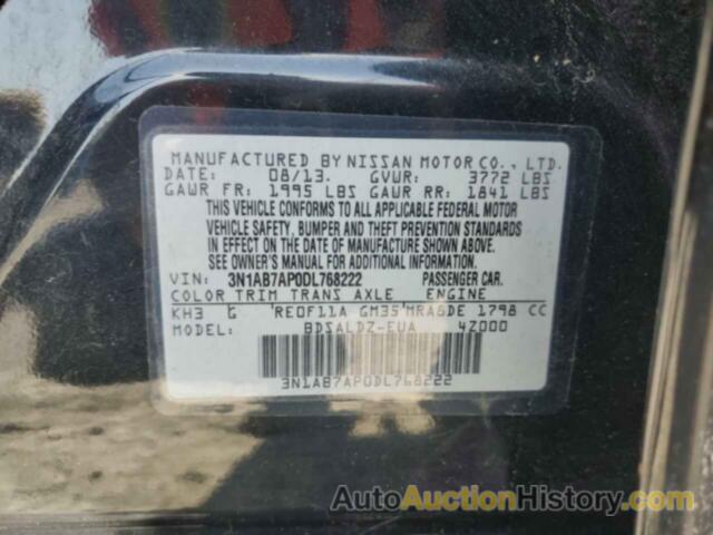 NISSAN SENTRA S, 3N1AB7AP0DL768222