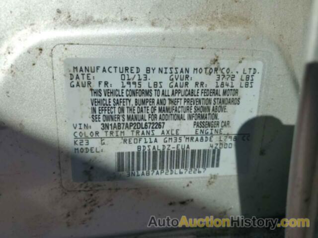 NISSAN SENTRA S, 3N1AB7AP2DL672267