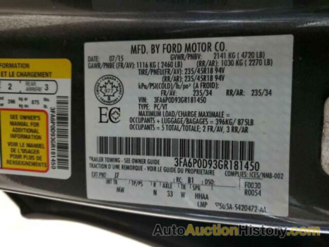 FORD FUSION TITANIUM, 3FA6P0D93GR181450